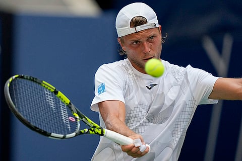 US Open 2024: Alexandre Muller, of France, returns a shot to Alexander Zverev, of Germany